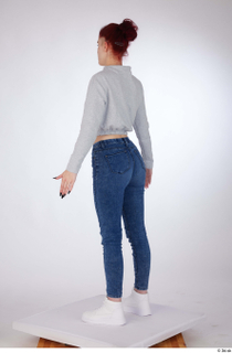 Rada a-pose blue jeans dressed grey long sleeve cropped hoodie…